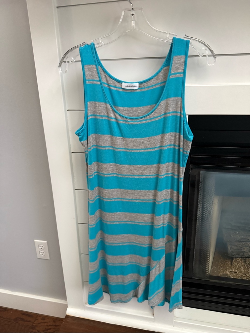 Calvin Klein Turquoise & Gray Striped Tank Dress size 8 Y2K inspired